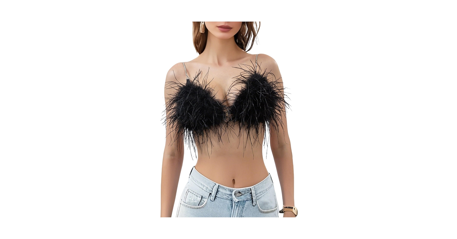 ostrich feather bra (BK×BK) Amazon.com: LVCOMEFF Natural Ostrich Feather Bra with